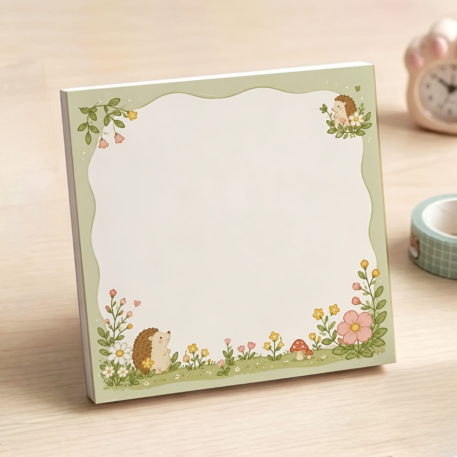 TEMU Cute Garden Hedgehog Non-sticky Notepad, Cottagecore Floral Tear-off Memo Pad, Blank Aesthetic For School Supplies, Office Desk Decor And Nature