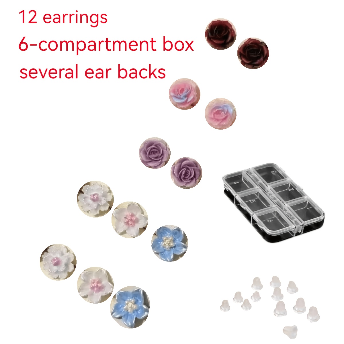 12pcs Resin Stud Earrings Set with Exquisite Ear Jewelry Box