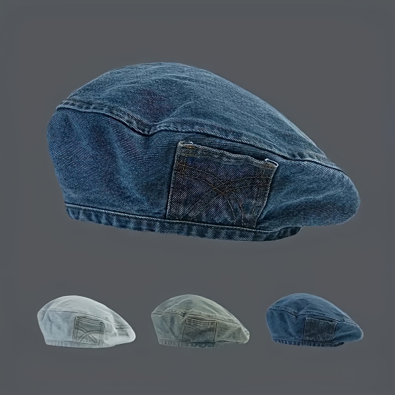 

Women's Lightweight Denim Beret Hat, Vintage Distressed Style, Soft Polyester Fiber, Suitable For Daily And Outdoor Wear