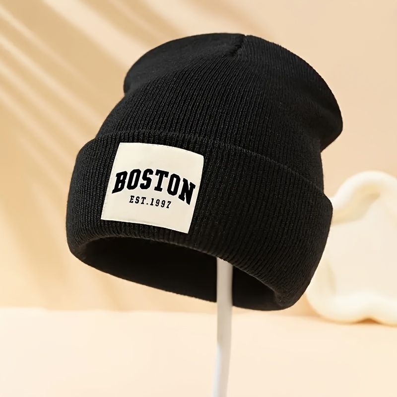 Boston1947 Printed Knit Beanie, Autumn/winter Extended High-stretch Brimless Hat, Warm Ear Protection Head-wrapping Cap