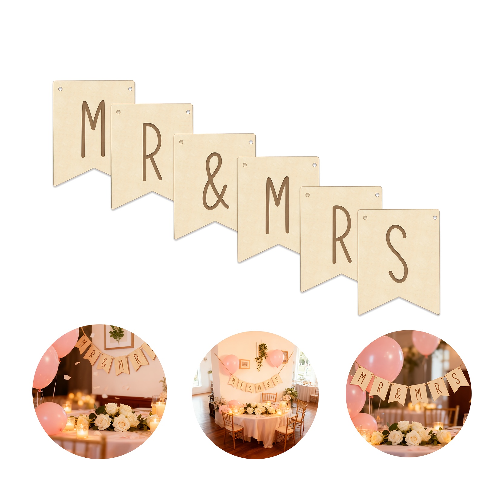 bannière de mariage en bois   avec panneau nom mr/  gravables - 4mm dépaisseur, enseigne artificielle pour décoration de mariage, toile de fond pour fête de mariée, enseignes   - montage facile (13,5x10,4cm)