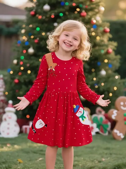 girls' christmas tree print polka dot pattern long sleeve dress kids clothes for fall party gift christmas | Great Deals | Temu girls' christmas tree print polka dot pattern long sleeve dress kids clothes for fall party gift christmas | Great Deals | Temu