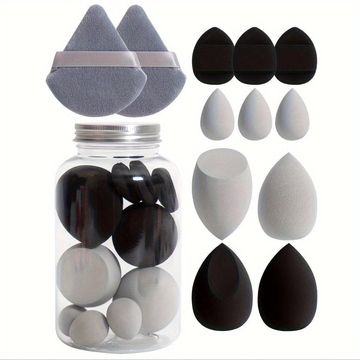 12-piece Makeup Sponge Set, Triangle Puff For Liquid, Cream, And Powder, Multi-colored Makeup Sponges And Mini Sponge