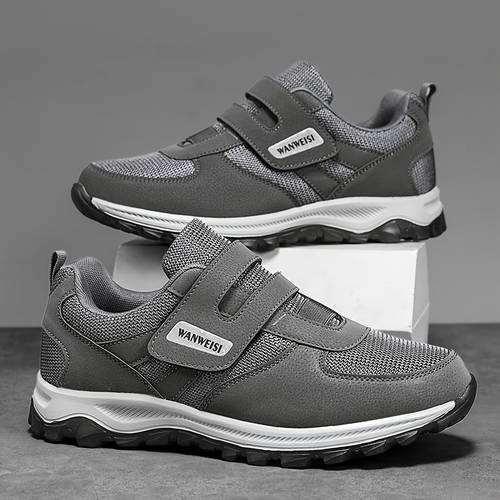 item picture new mens outdoor casual sneakers with mesh breathable fabric adjustable straps loose and lightweight casual shoes for middle aged and elderly suitable for people with feet high insteps and who with putting