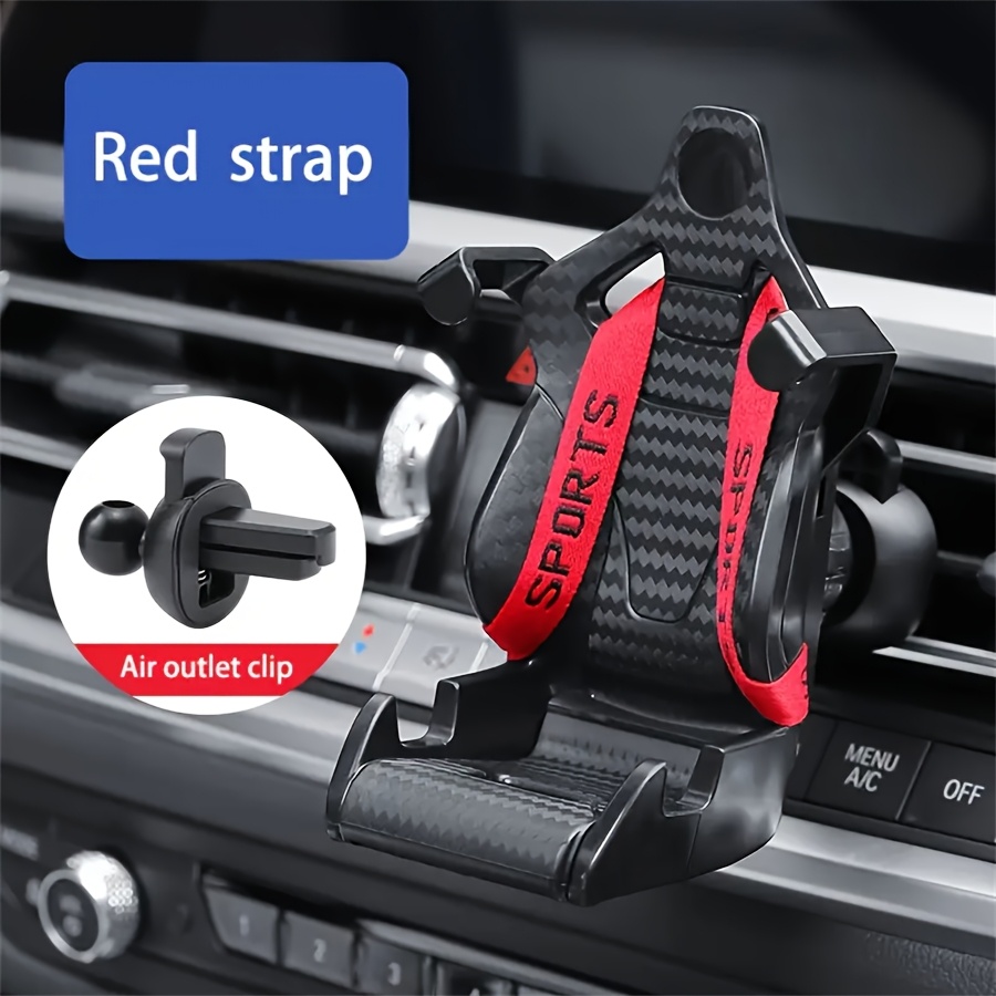 

Universal Gps Mount For Car Seats Shaped Like Racing Seats, Suitable For Smartphones, Featuring Abs Material Clips For Panel Support, In Red And Yellow Options.