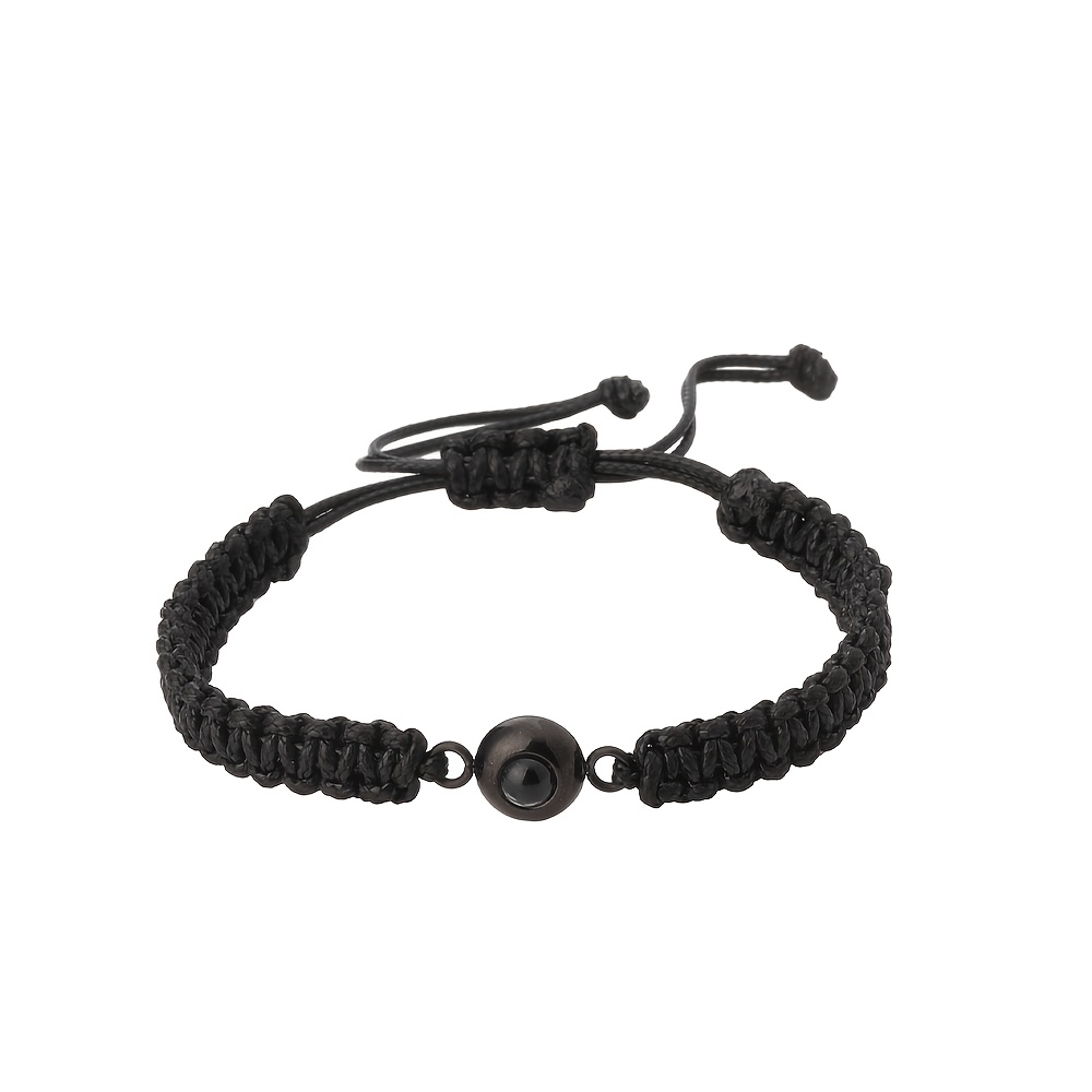 TEMU 304l Stainless Steel Custom Photo Projection Bracelet, Adjustable Braided Rope Round Charm For Women Men, Multiple Colors Personalized Couple