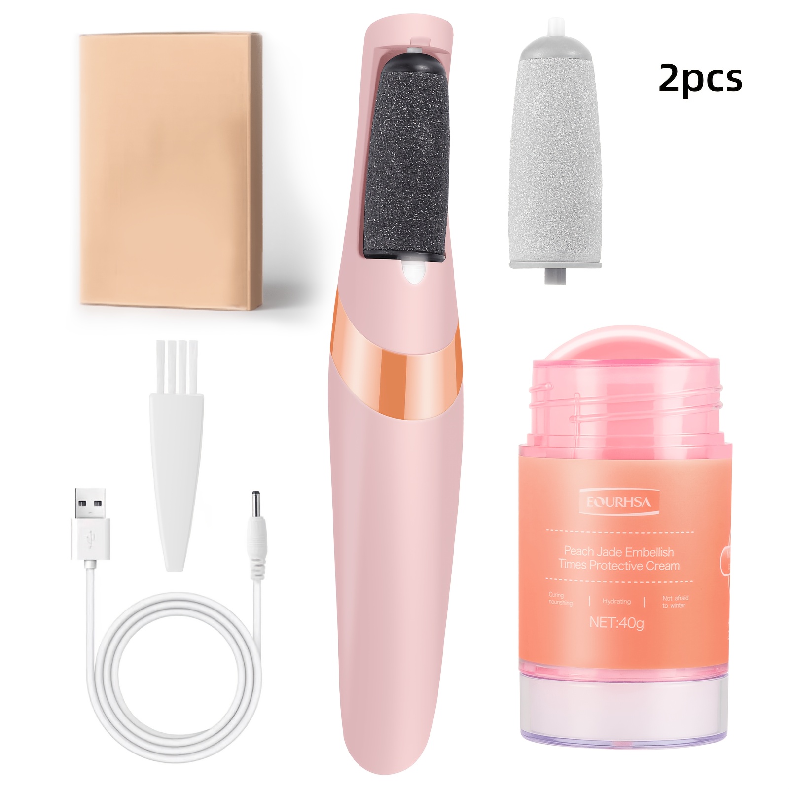 TEMU Electric Remover For Feet, Rechargeable Foot File With 2 , Tools For Dead Hard , Includes Foot Protective Cream, Professional Pedicure Kit For Smooth (pink)