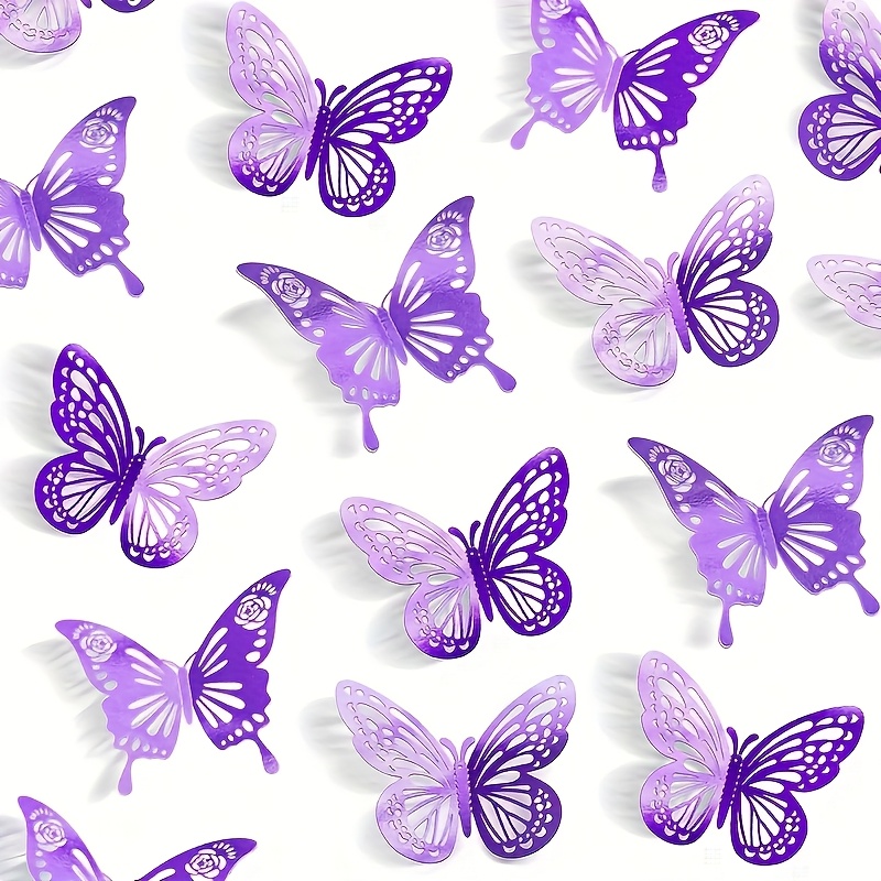 TEMU 36pcs Purple Wall Stickers | 2 Styles, 3 Sizes, Removable Self-adhesive Decorative Stickers, Shimmery Animal Print For Birthdays, Weddings,