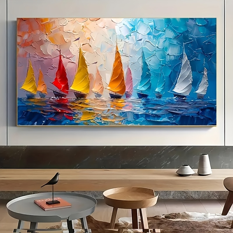 

Canvas Art - 20"x39" Abstract Sailing Oil Painting, Modern Nautical Wall Decor For Living Room & Bedroom