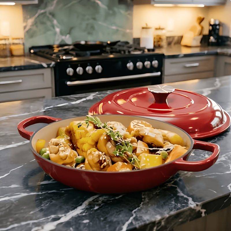 Image of 3.6 Quart Enameled Cast Iron Dutch Oven, Heavy Duty Casserole Braiser With Lid, Porcelain , Gifts For Family, Christmas & Housewarming