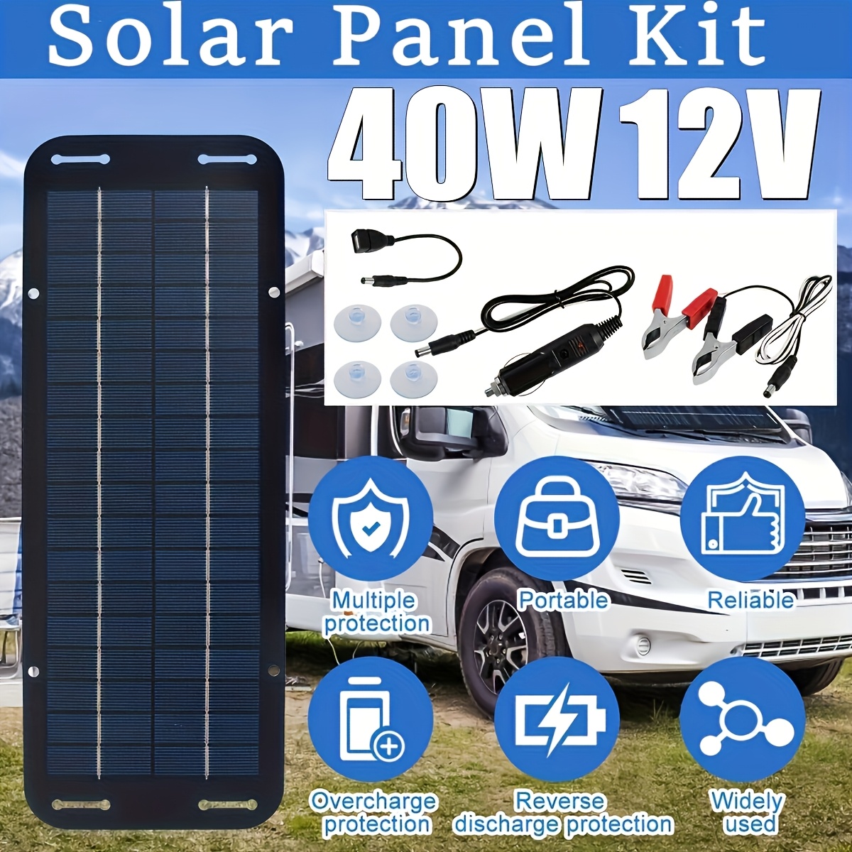 TEMU 1pc 30w Portable Solar Charger With Usb Ports - Ideal For Rv, Car, And Phone Charging, Monocrystalline, Power Supply For Outdoor Use, Outdoor