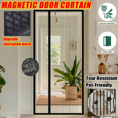 magnetic screen door with side opening mosquito net curtain polyester mesh can open from either side silent and prevents insects during summer pet approved hands free access room decor
