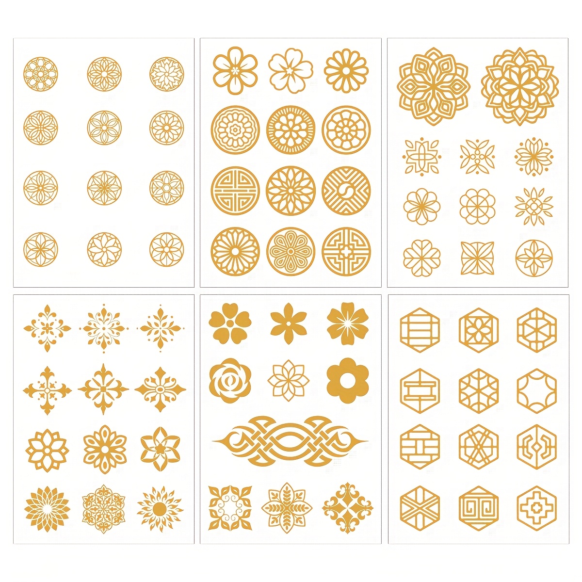 Image of Set Of 6 Temporary Tattoos Featuring Rose Golden Lace Designs, Perfect For Brides, With Long-lasting Water Transfer Tattoos And Body Stickers