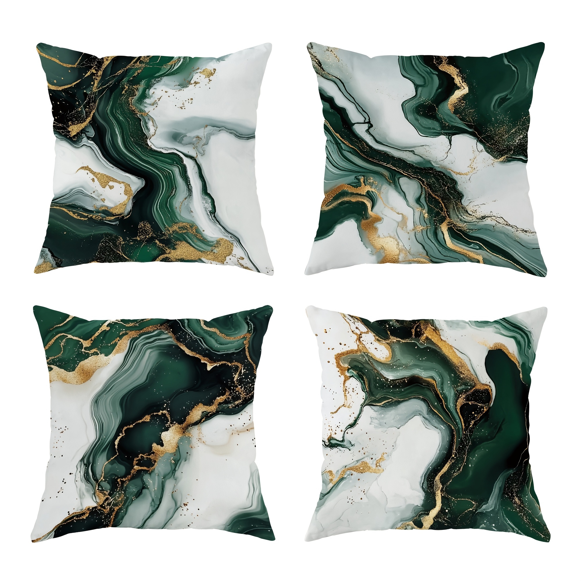 

4pcs Marble Velvet Throw Pillow Covers Abstract Green Golden Cosy Soft Decorative Pillowcases 1 Sided Printing For Living Room Bedroom Sofa Bed Decor Without Pillow Inserts