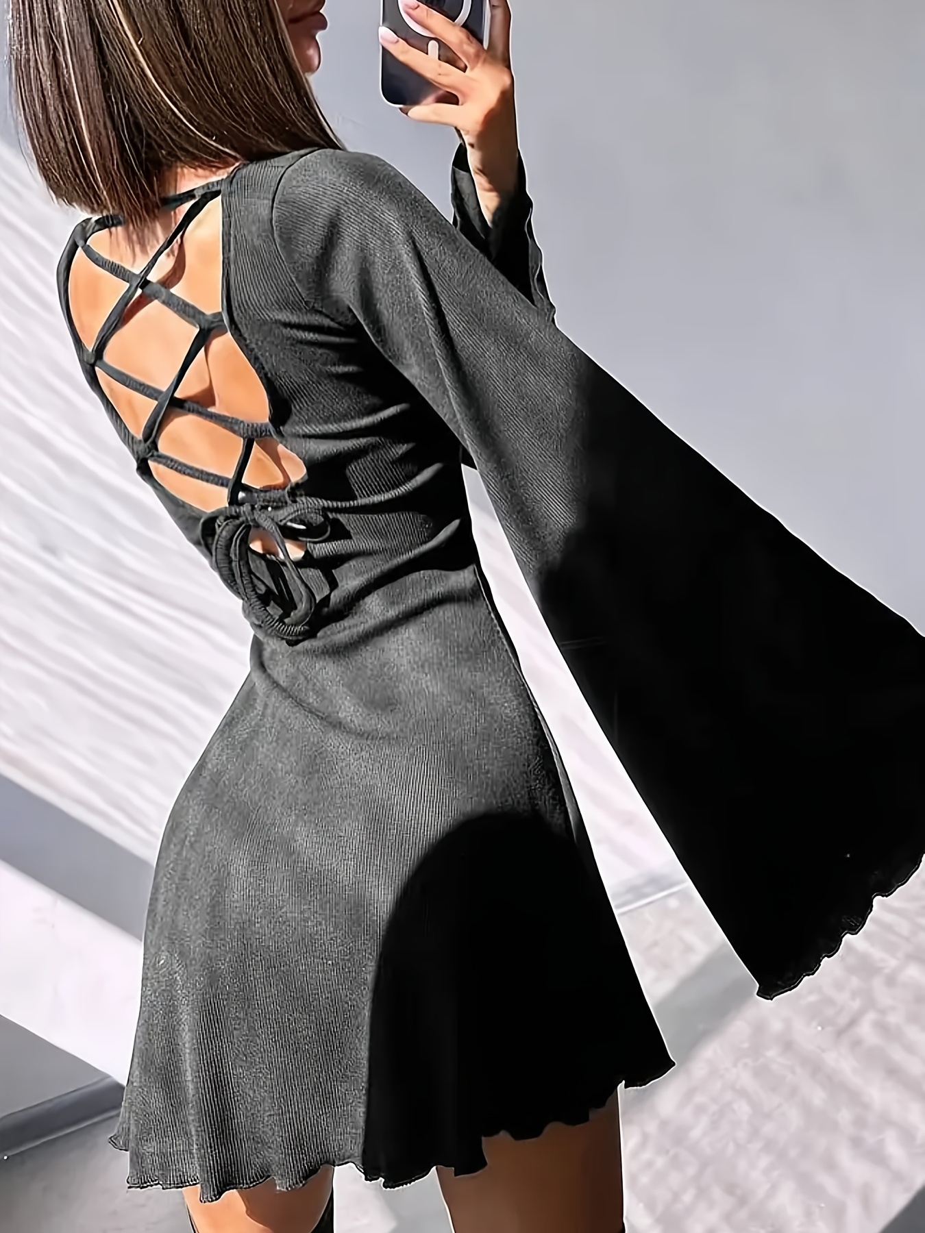 black flared arm dress Floral Embellished Black Flared Sleeve Maxi Gown
