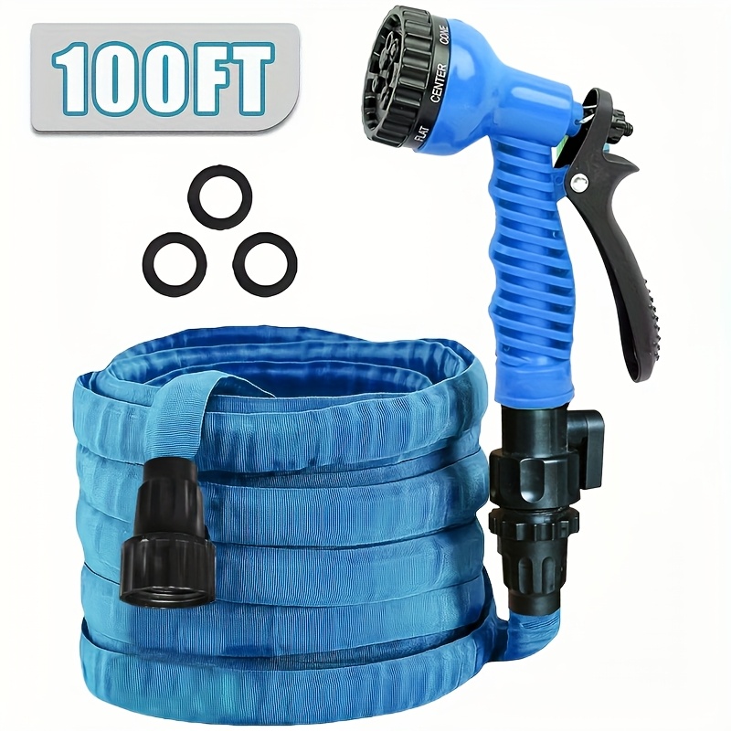 100Ft Garden Hose Outdoor Cleaning Water Hose Spray, with 7-Function High-Pressure Nozzle, Portable, No Kink, Rustproof, Lightweight Hose, Suitable for Yard, Car Wash, Lawn, RV, Easy Storage