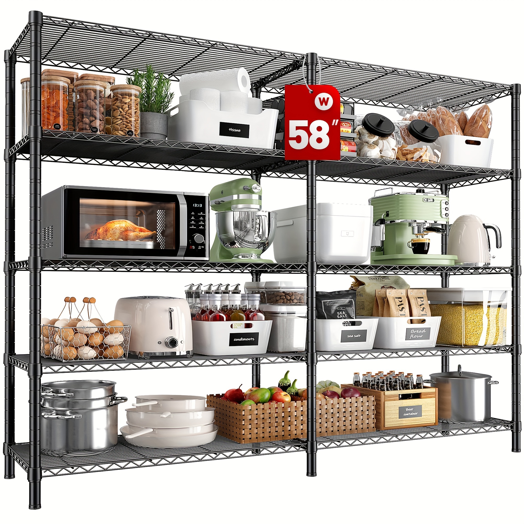 TEMU 58'' Shelves Load 1400lbs Wire Shelving Tier Metal Shelving For Storage Rack Shelves For Storage Heavy Duty Garage Shelf Pantry Shelves Kitchen