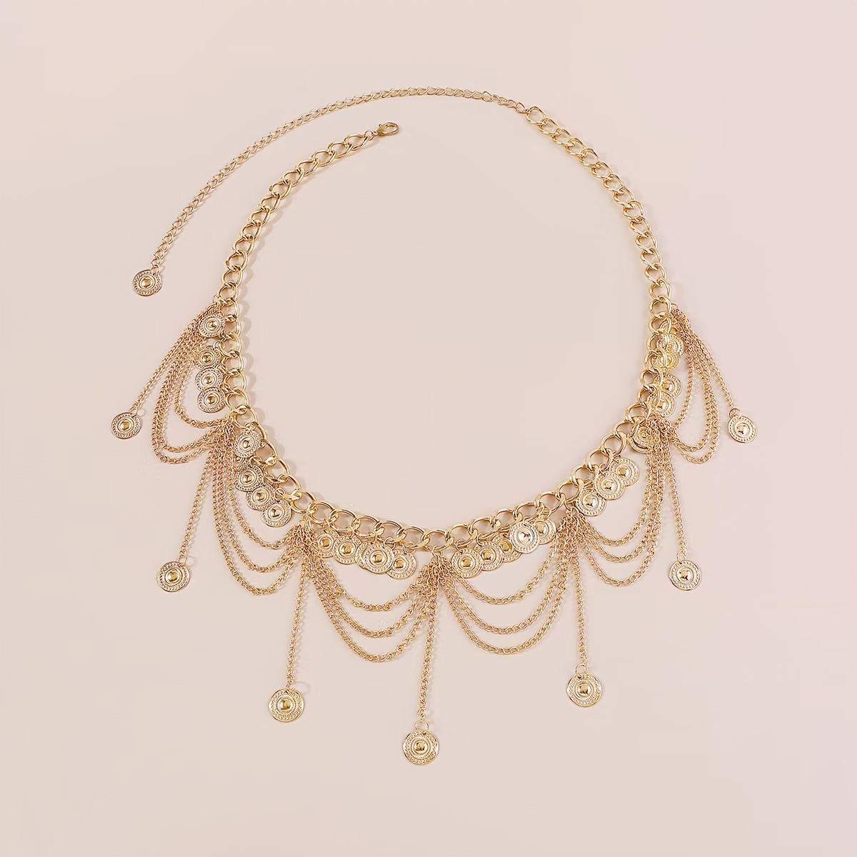 A Vintage And Minimalist Multi-layered Tassel Belt With Ethnic Flair Adds A Stylish Touch To The Waist Of A Moroccan Wedding Outfit