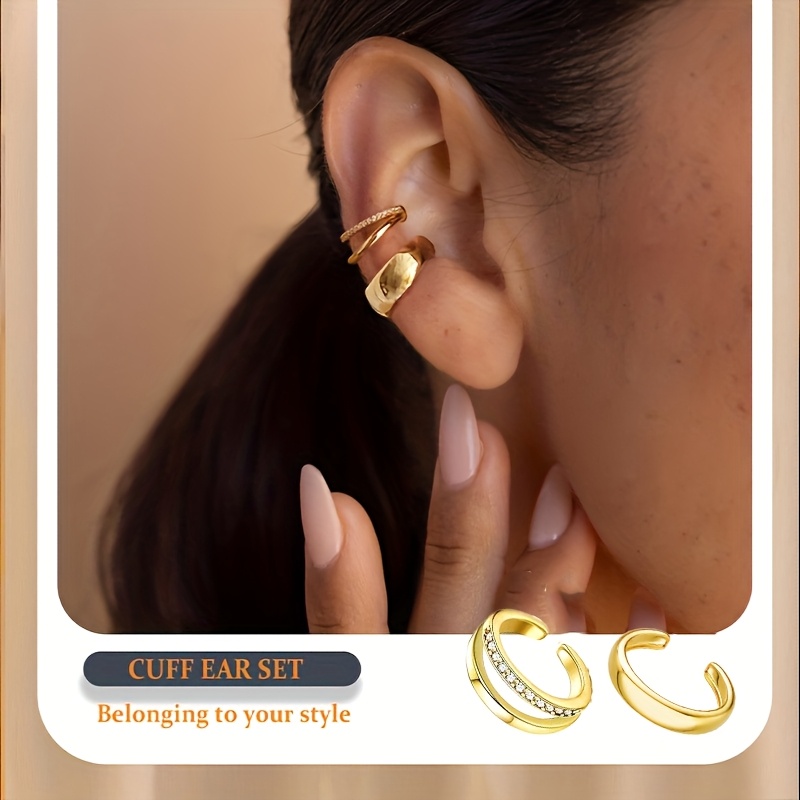 E-shop 2er-Set Goldene Ohrbügel Ohrringe für Damen, ohne Piercing, Ohrbügel für Damen, Hypoallergene Zirkonia Knorpelreif Ohrring Schmuckset
