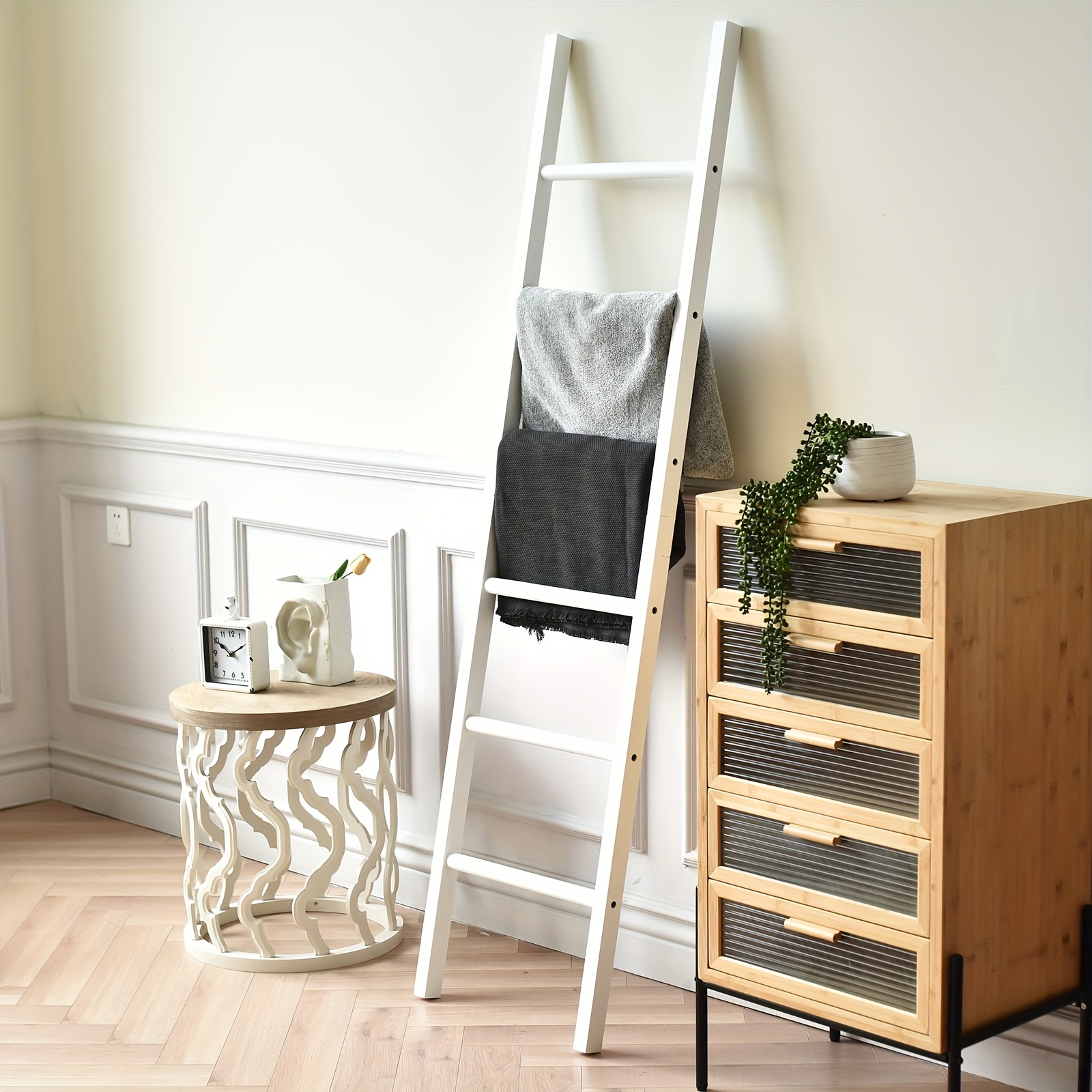 6ft rustic white wooden blanket ladder farmhouse style wall Temu