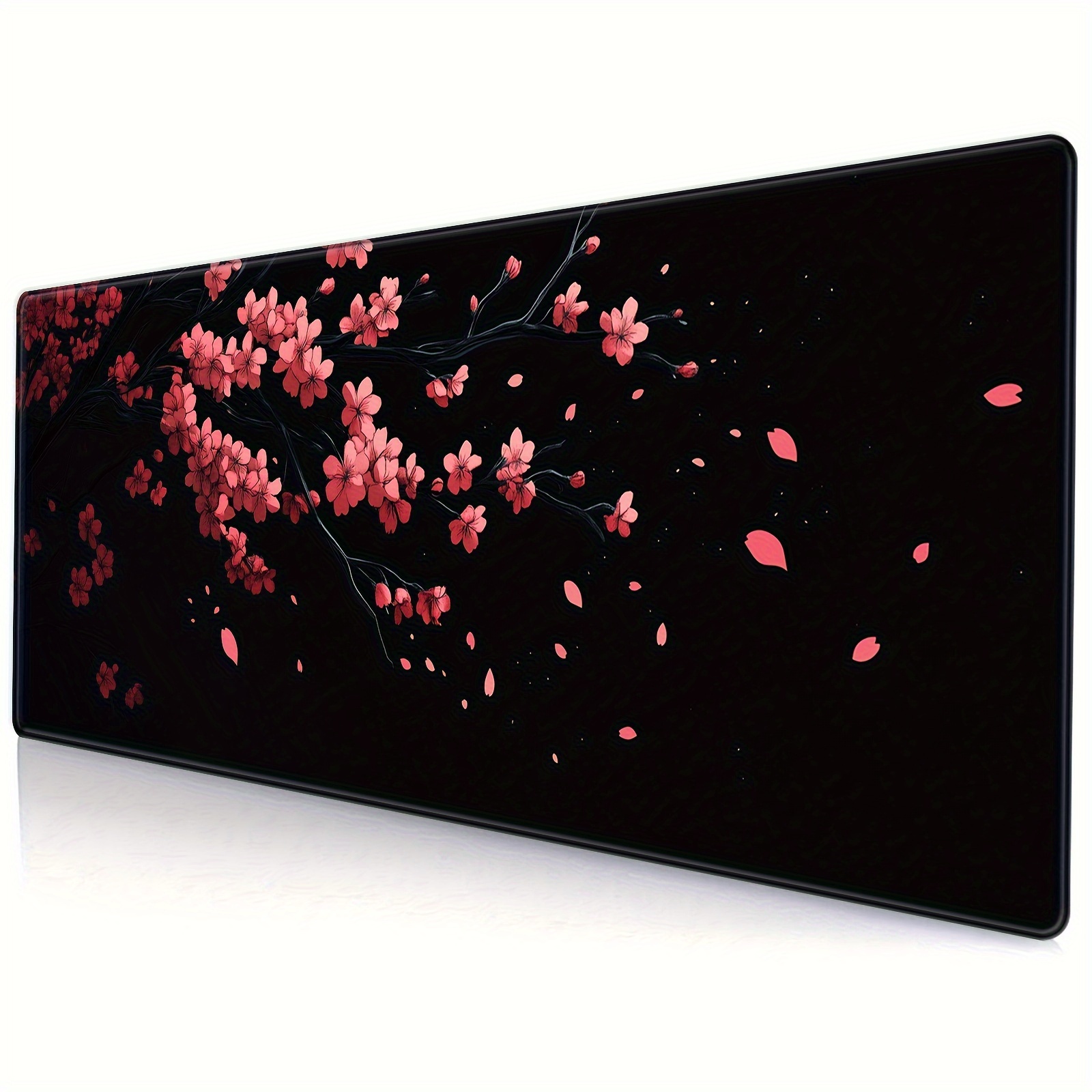TEMU Cherry Extended Gaming Mouse Pad - Non-slip Rubber Base, Stitched Edges, Large X 11.8in Desk Mat For Gamers, Office & Home Use, Floral, Keyboard