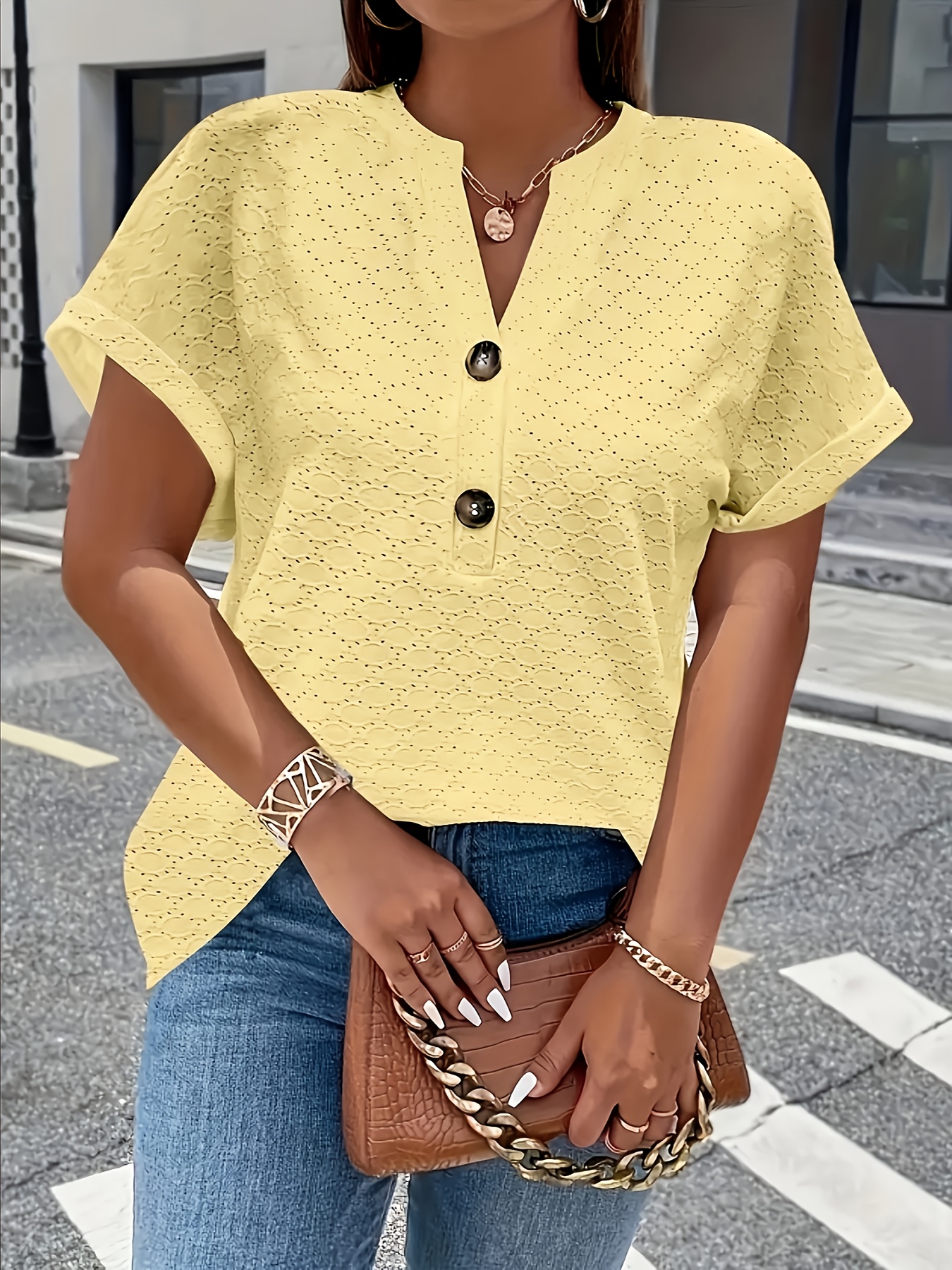 Women's Elegant Middle Eastern-Inspired Black Button-Front T-Shirt - Stand-Up Collar Short Sleeve Top, Machine Washable Spring/Summer Casual & Formal Wear, Ladies T Shirts, Versatile Top, Sophisticated Style, Durable Material, Fashion Top, Summer Wardrobe, Everyday Top, Buttonfront Top, Lightweight Top, Stylish Blouse, Fashionconscious Women