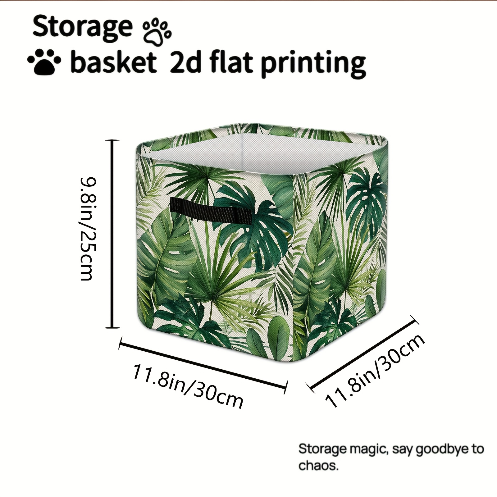 TEMU Panier de rangement imprimé avec motif de feuilles de plantes , boîte de rangement pliable - Panier de rangement décoratif pliable avec poignée.