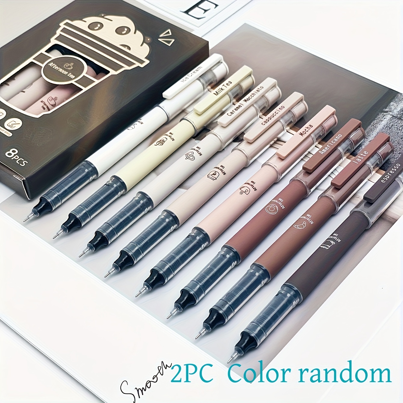 TEMU 2pcs/4pcs Random Style Coffee-themed Quick-drying Liquid Gel Pens, Leak-proof Pens, Suitable For Note-taking, Drawing, School, And Office