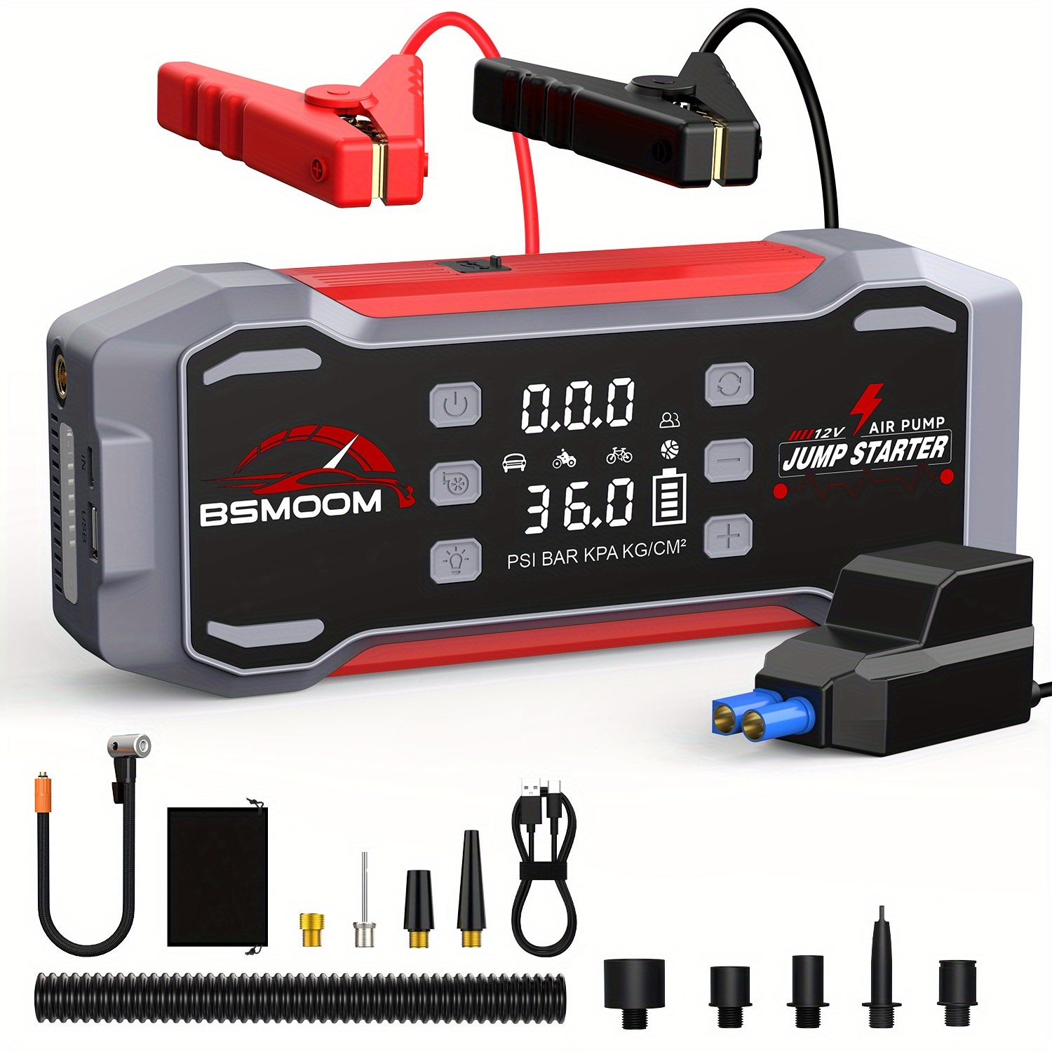 E-shop BSMOOM Auto Starthilfe, 9000A Spitzenleistung (für 10.0L Benzin- oder 8.0L Dieselmotoren), 12V Auto-Boost Batterie Ladegerät Starthilfe Box,