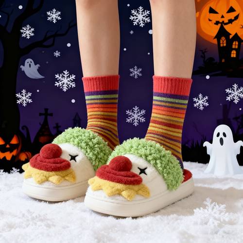 6 sizes ultra soft clown slippers christmas halloween pumpkin comfortable and warm indoor shoes winter house slippers