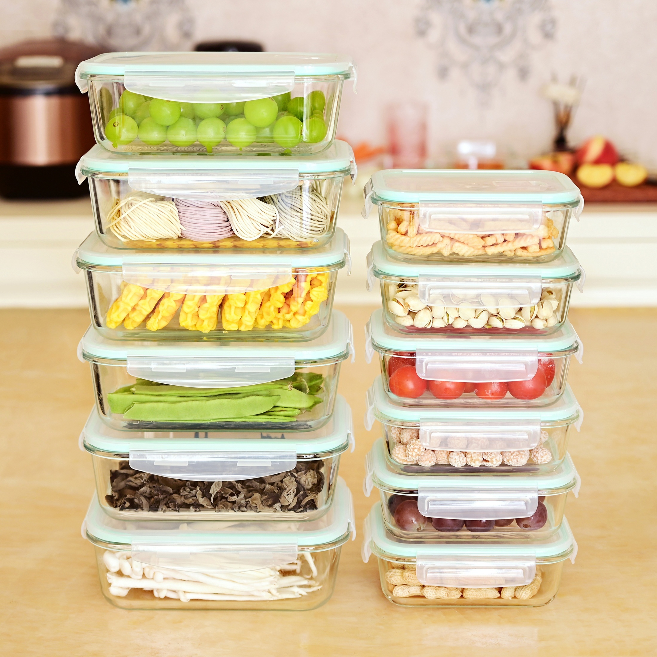 TEMU Saeiv 12pcs (6 X 640ml And 6 X 1520ml Containers) High Borosilicate Glass Food Storage Container Set, Equipped With Leak-proof And Sealed Glass