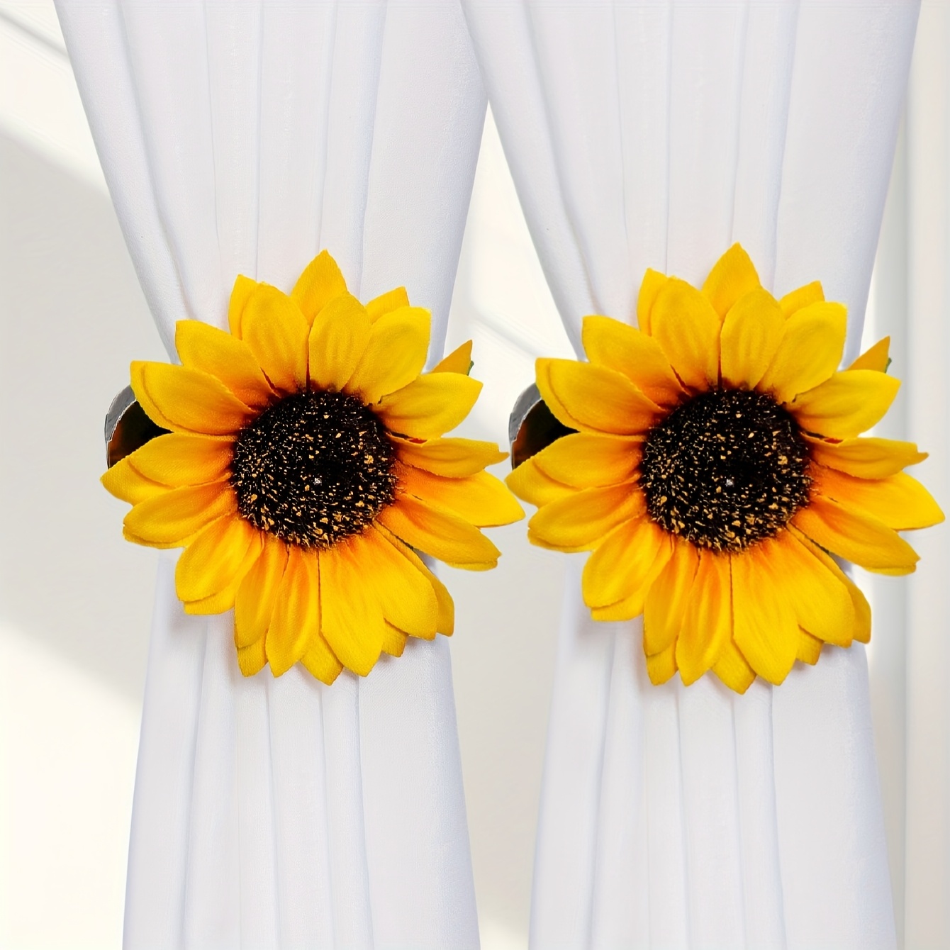 Image of 2pcs/1pc Sunflower Decorative Curtain Tiebacks, Door Curtain Café Curtain Decorative Clips, Sheer Curtain Clips, Practical Artificial Flower Gift For Birthday And Graduation