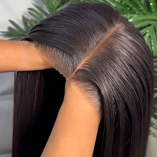 glueless human hair wig suitable for beginners with 4x4 hd lace closure pre cut hairline pre knots baby hair natural black straight wig for men no application required