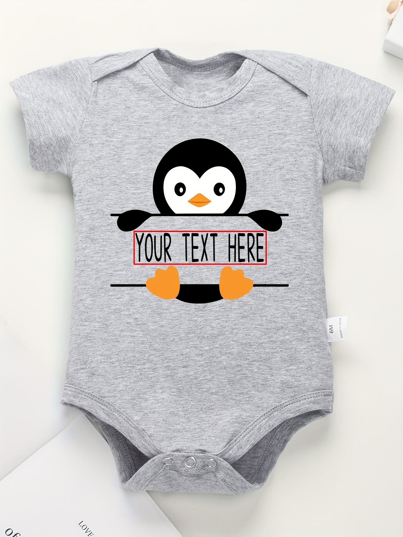 customizable name cotton baby onesie penguin cartoon print Temu