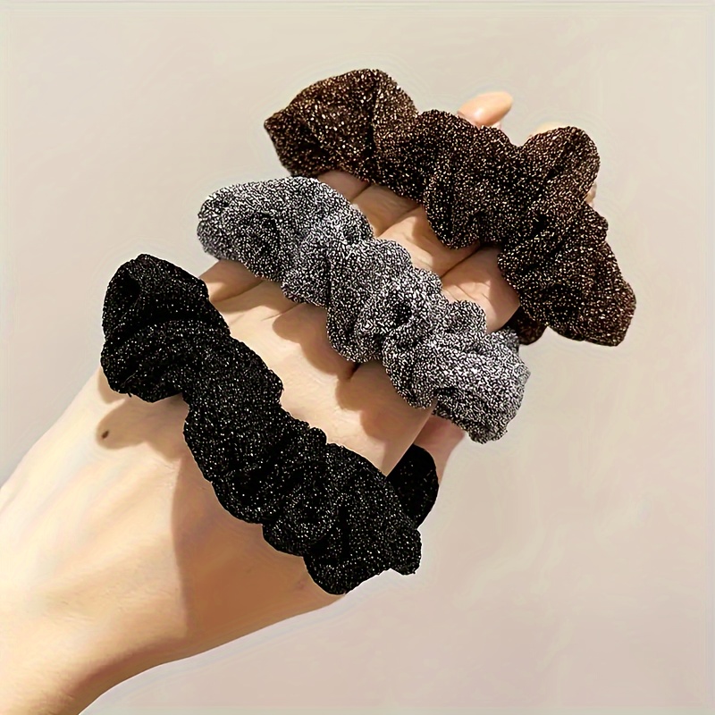 

3-pack Fashion Glitter Scrunchies For Women, Polyester And Spandex Hair Ties, Ponytail Holders