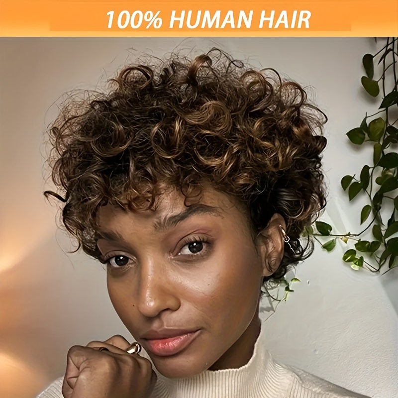 

Chic Afro Short Bob Wig - 150% Density Human Hair Pixie Cut, Glueless Brazilian Hair For Women