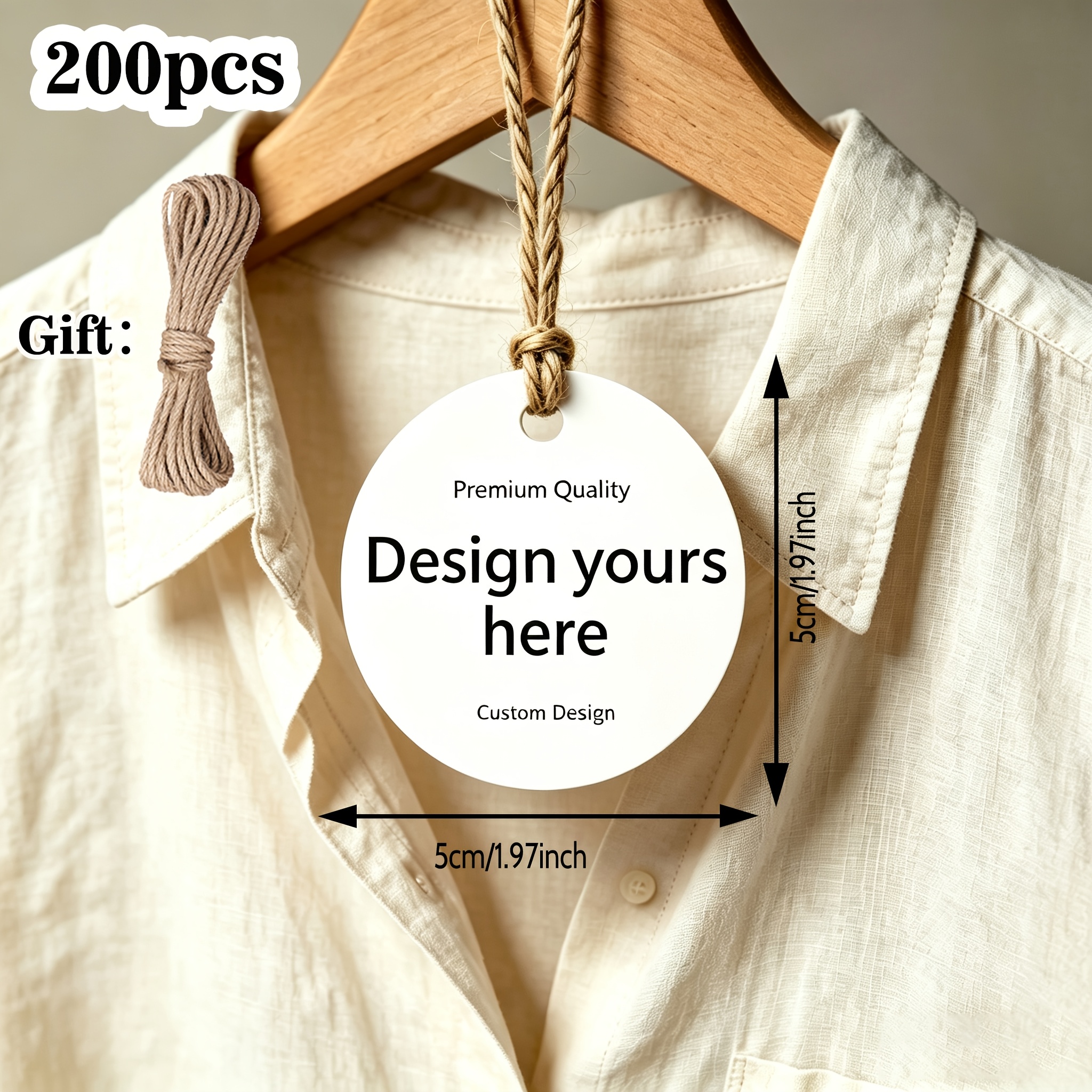 TEMU 200 pz Etichette Logo Personalizzate per Abbigliamento con Cordino, Etichette di Carta Minimaliste Personalizzate per Abbigliamento da Boutique,