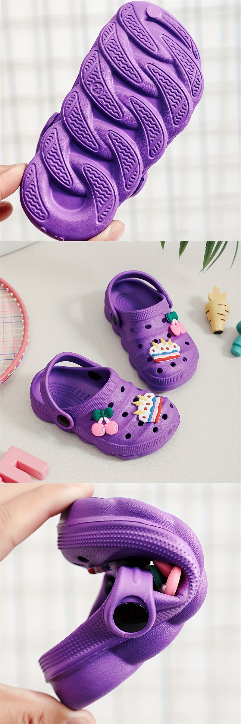 Casual Breathable Clogs With Cute Cartoon Charms For Girls, Quick Drying Lightweight Anti Slip Clogs For Indoor Outdoor Shower Beach Pool, Summer