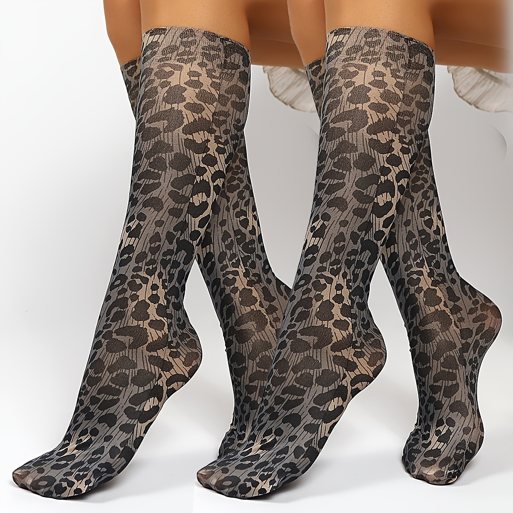 TEMU Lot de 2 paires de chaussettes de compression à imprimé léopard pour femme et homme - Mi-bas unisexes adaptés pour , la circulation, les tenues
