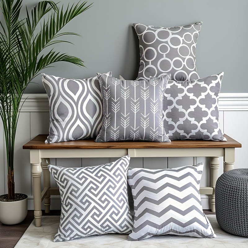 E-shop 6er-Set Kissenbezüge mit modernem geometrischem Muster, einseitiger Druck, Reißverschluss, maschinenwaschbarer Polyester-Kissenbezug, geeignet