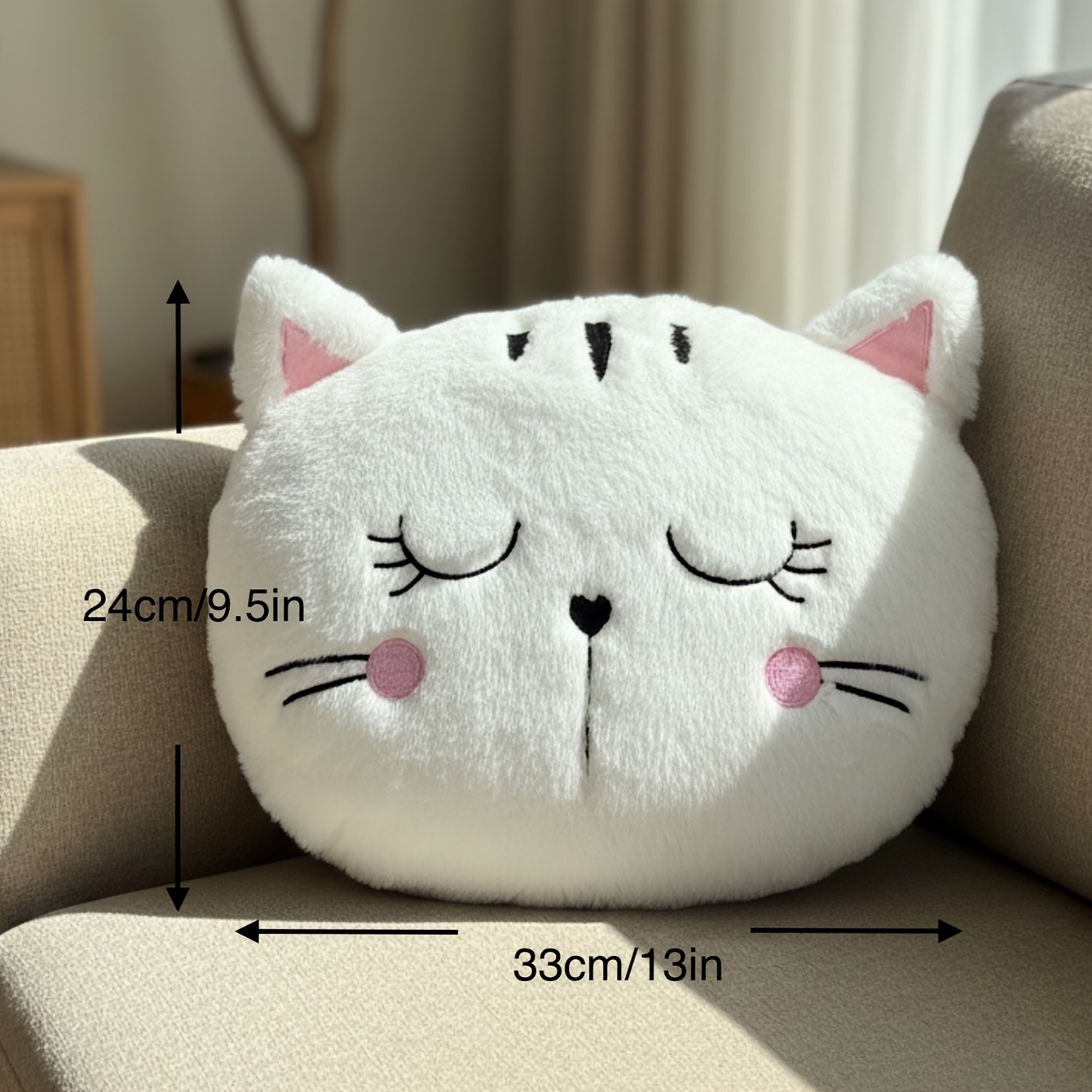 1 Fluffy Animal Face Pillow, Sofa Cushion, Featuring A White Cat Face And Gray , With Heavy Embroidery And Stitching, Warm And Cute, Suitable For Living Room And Bedroom Decoration