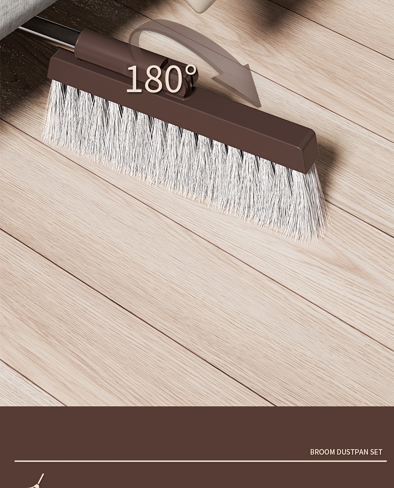 1 set broom and dustpan set combination thickened rotatable folding stainless steel rod durable   broom plastic non stick hair thickened design suitable for pet hair removal bedroom living room courtyard cleaning supplies Product details 8