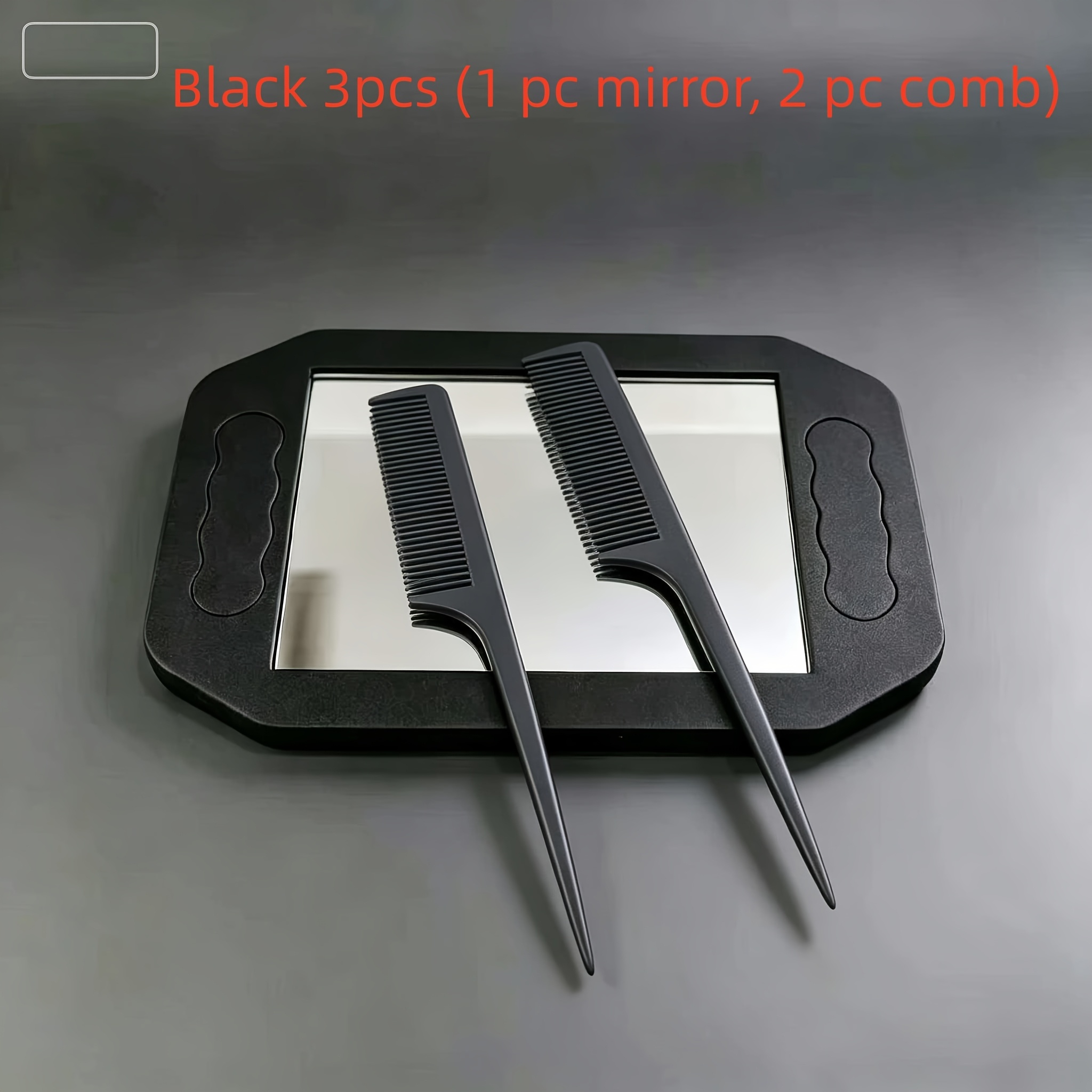 TEMU 3pcs Set: 1pc Single-person Dual-handle Hairdressing And Makeup Mirror + 2pcs Pointed-tip Hair Styling Combs. Professional Salon Mirror, Mirror,