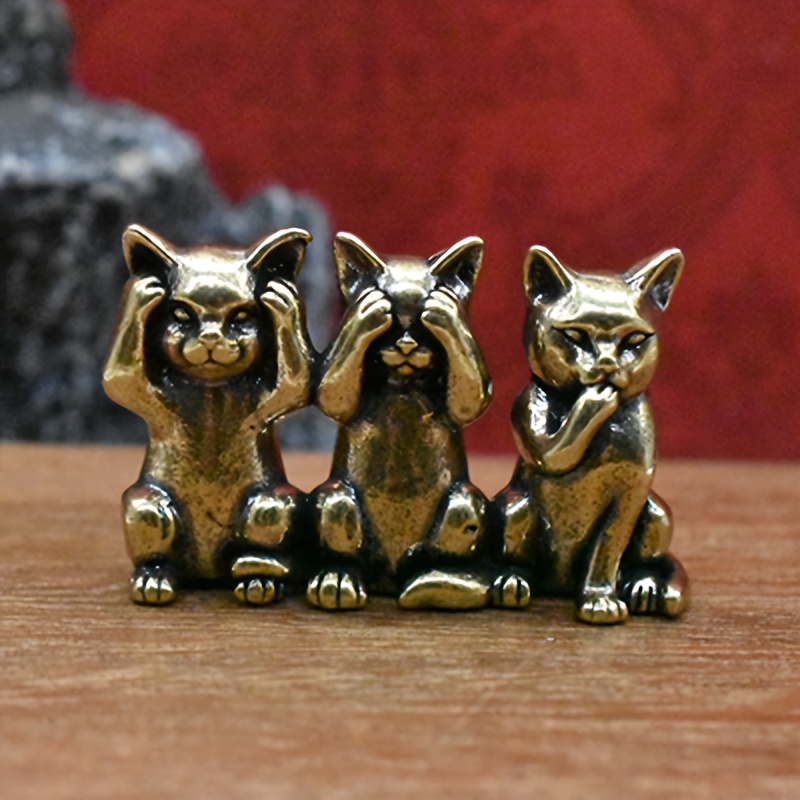 TEMU 【商品名】コレクタブル フィギュア、真鍮製 三匹の猫の置物 | ヴィンテージ ミニ アート デコレーション、非電化、レーションや猫好きに最適、ハロウィン、感謝祭、クリスマスの装飾コレクタブルフィギュアとして、様々な部屋タイプに最適