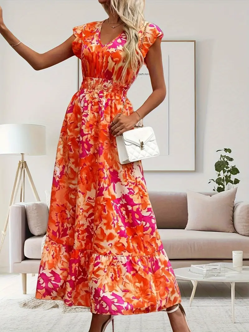 red and orange summer dress Red Prism Tide Maxi Dress