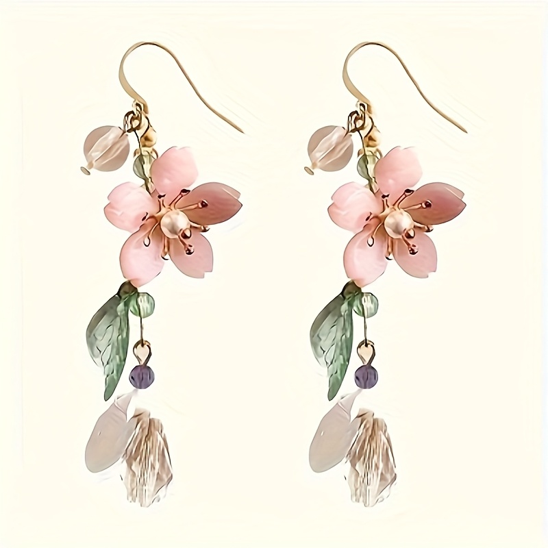 TEMU 2pcs/set, Floral Cherry Drop Earrings, Women's Asymmetrical Statement Party Jewelry