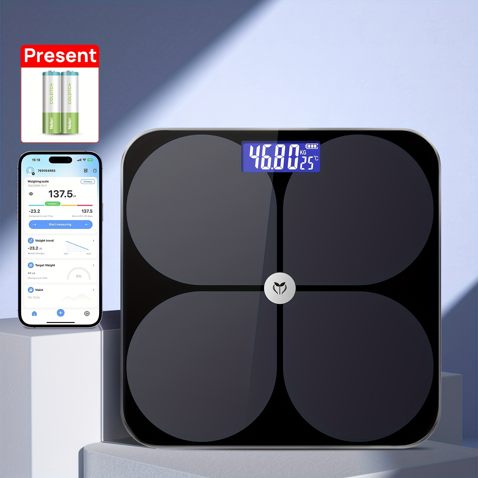 TEMU Smart Digital Weight Scale, Lcd Display, Bmi Muscle Mobile App Connection - Battery Powered Home Weight Scale For Weight Loss And Fitness