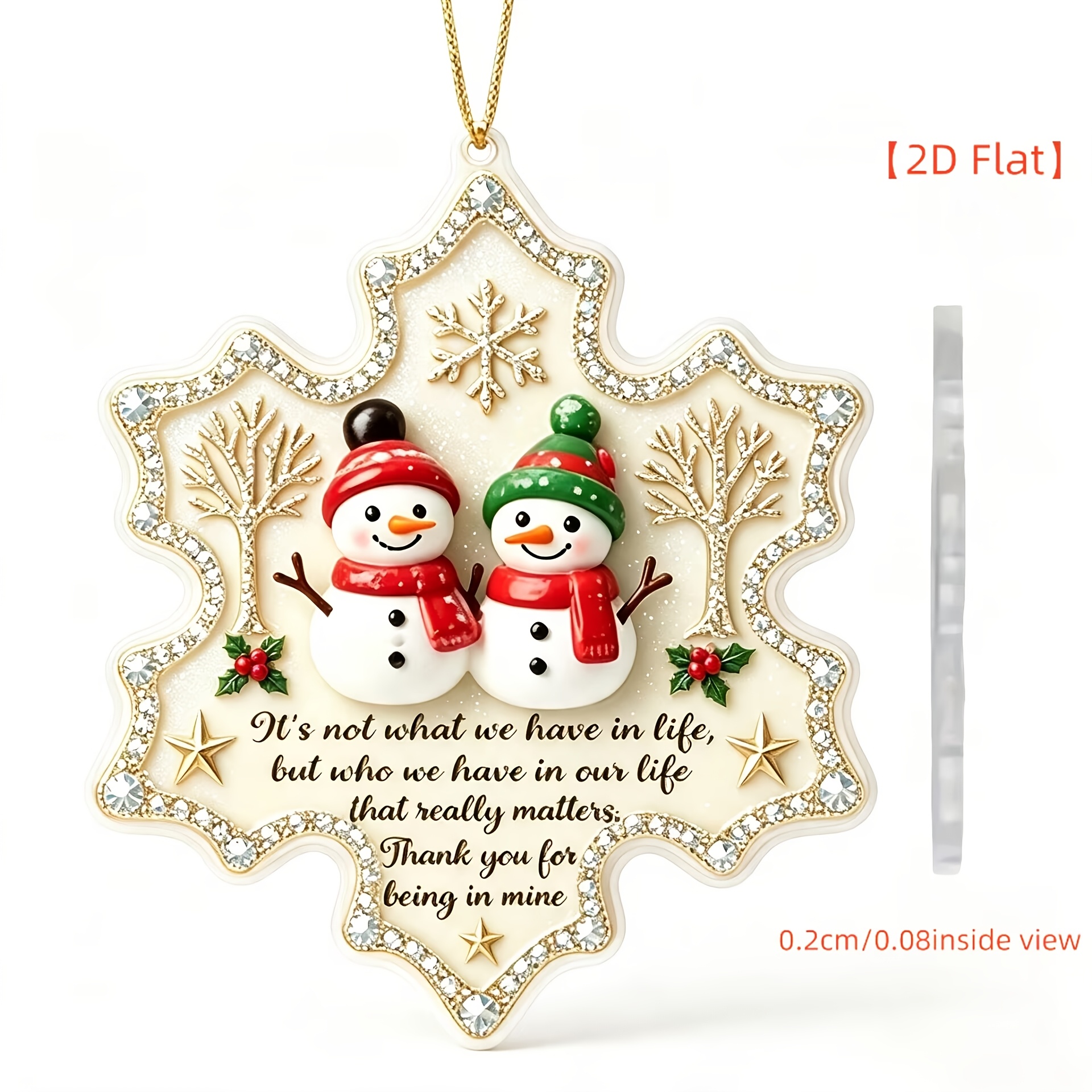TEMU Ornement Acrylique 2D Plat - de Neige Blanc Crème Double de Neige, Pendentif d'Arbre de Noël 2D Plat, Ornement de Noël de Neige de Neige,