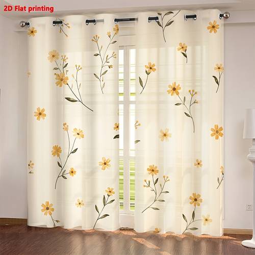 2d flat - 2d flat 2er-pack vorhänge mit blumendruck für wohnzimmer, , leicht filternd, luxuriös, minimalistisch, europäischer stil, für wohnzimmer, schlafzimmer, arbeitszimmer und ration