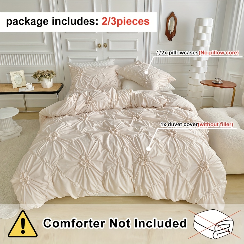 Floral Duvet Cover 2/3pcs Set (1 Duvet Cover And 1/2 Pillowcases), Pleated Floral Design, Easy Fashion, All-Season Bedroom Bedding, with Zipper And Corner Straps, Suitable for Women And Men